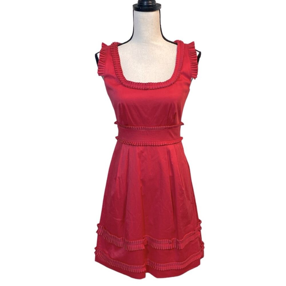 Max And Cleo Ruffle Trimmed Fit & Flare Dress Brick Size 2